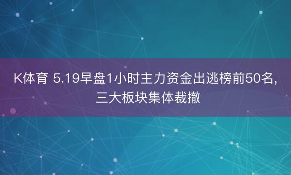 K体育 5.19早盘1小时主力资金出逃榜前50名， 三大板块集体裁撤