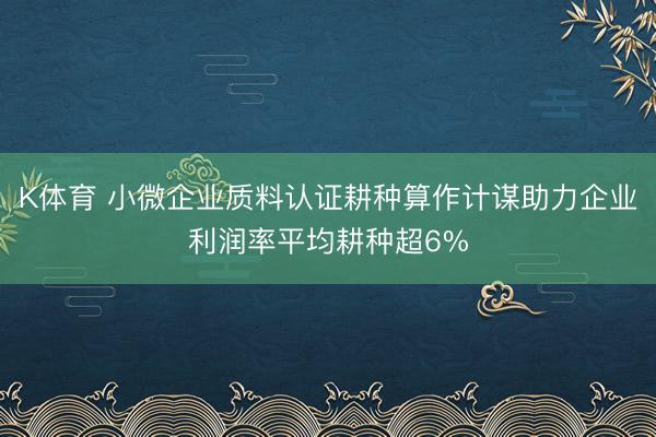 K体育 小微企业质料认证耕种算作计谋助力企业利润率平均耕种超6%