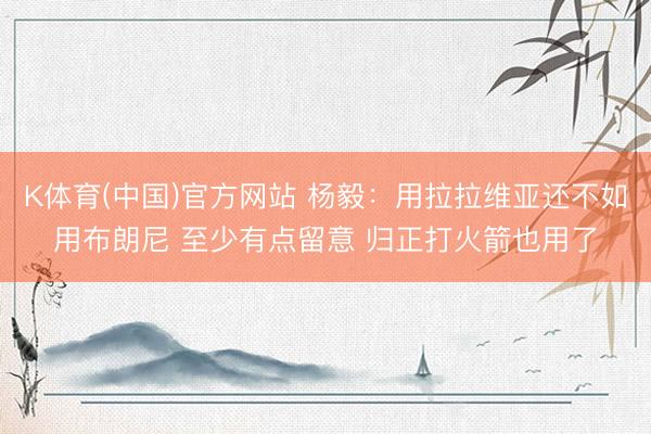 K体育(中国)官方网站 杨毅：用拉拉维亚还不如用布朗尼 至少有点留意 归正打火箭也用了